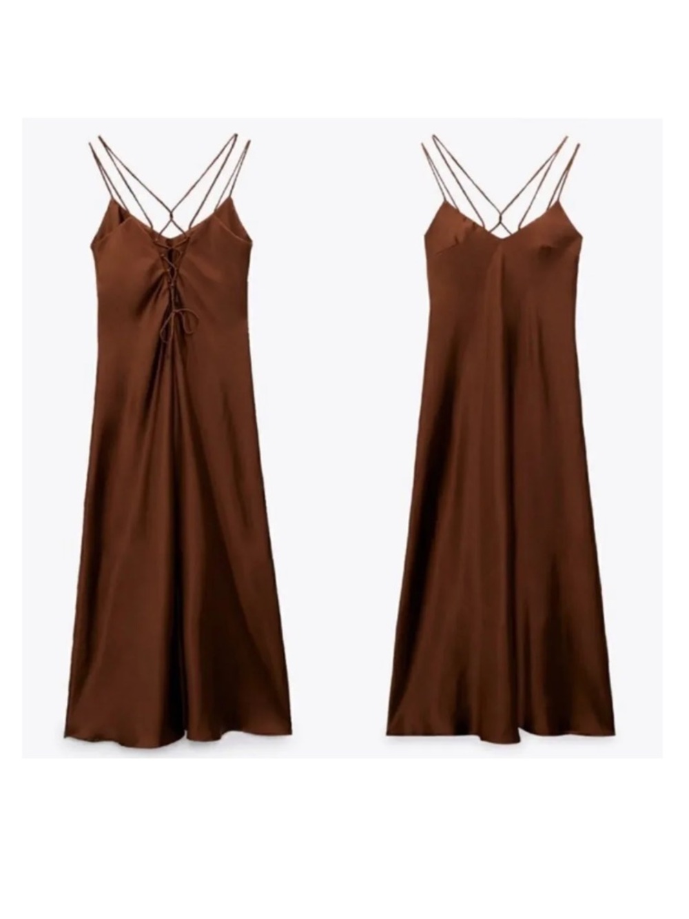 Zara Satin Slip Maxi Dress in Chocolate Brown
